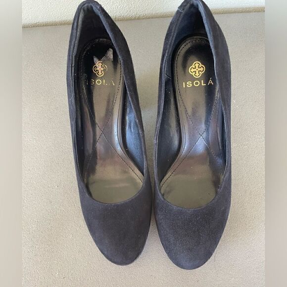 Isola Black Suede Chunky Heel Pumps Size 7.5 - Picture 1 of 11